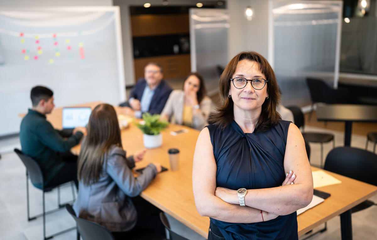woman standing on meeting room