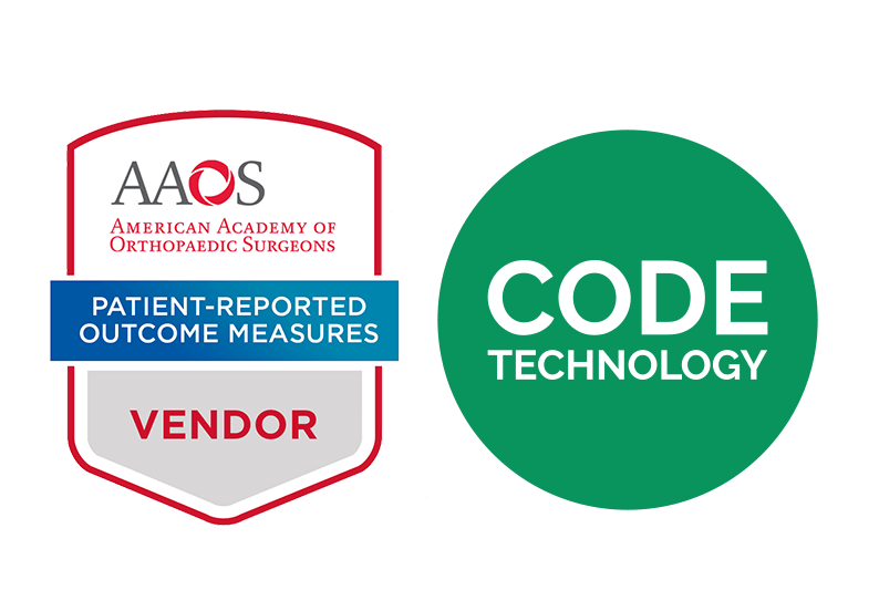 AAOS PROMs Vendor badge and CODE's logo