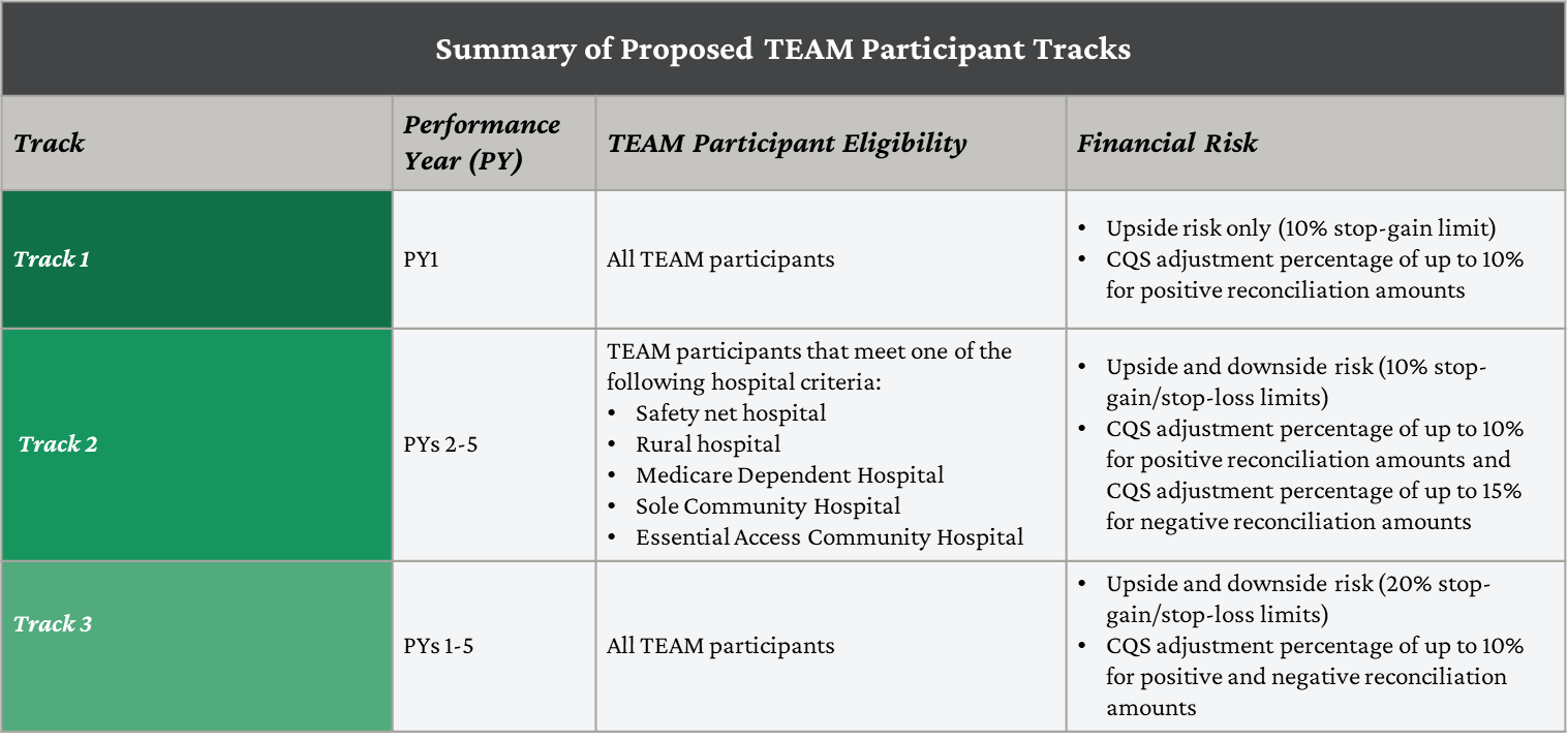 Summary of TEAM track details