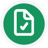 A white document icon with a checkmark appears inside a green circle, symbolizing approval or completion, and representing secure information transfer.