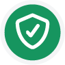 Green circle with a white shield and a checkmark in the center, symbolizing secure information transfer and protection.